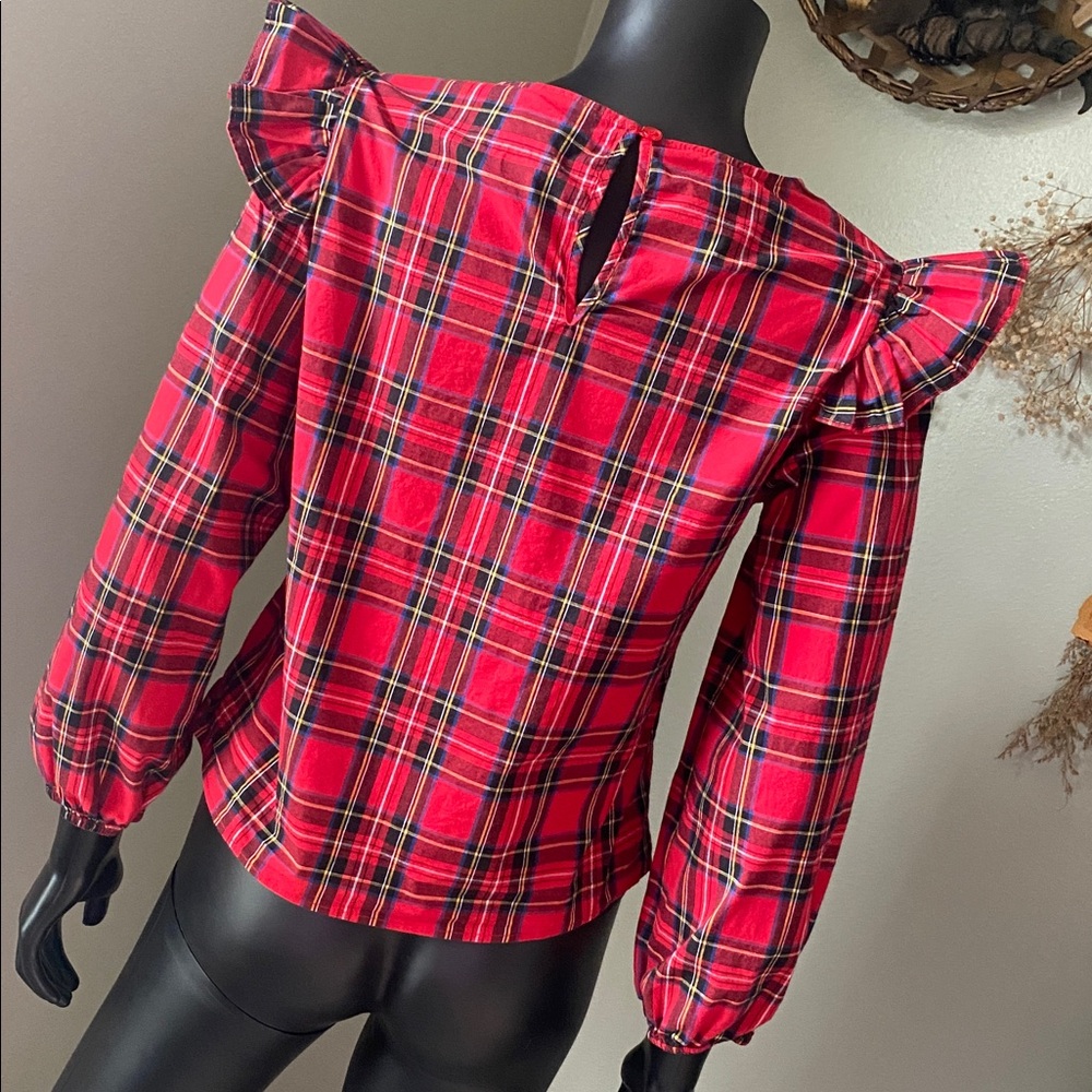 Harper Heritage Red Black & Blue Plaid Ruffle Sleeve Longsleeve Top - Picture 7 of 10